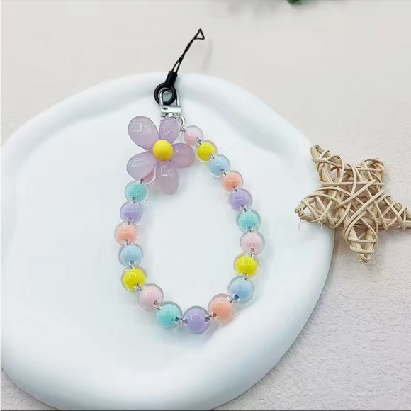 Flower Macaron-Inspired Beaded Phone Lanyard - Blue - Picture 3 of 4